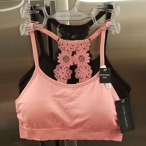 💕LAURA ASHLEY💕 Lace Back Bralettes (2 Pack) Pink & Black Small S NWT